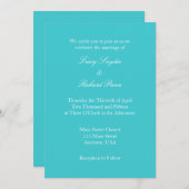 ターコイズホワイトプレーンシンプル結婚式招待状 招待状 (正面/裏面)