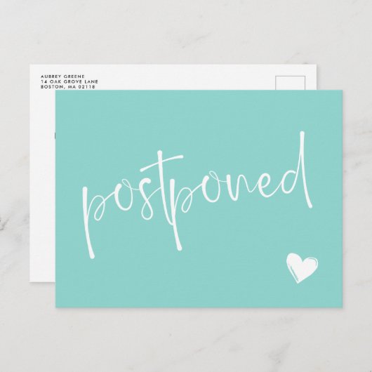 ターコイズホワイトミニマル結婚リスト 案内ポストカード (正面/裏面)