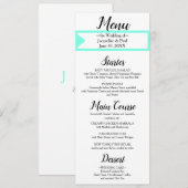 ターコイズホワイトモノグラム結婚ズ メニュー (正面/裏面)