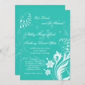 ターコイズホワイトヴィンテージフローラ結婚式招待状 招待状 (正面/裏面)