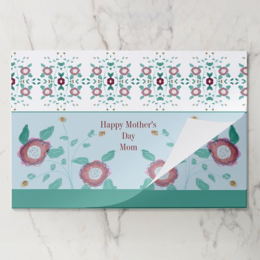 ターコイズホワイト及びピンク紙ランチョンマット ペーパーパッド (折り畳み)