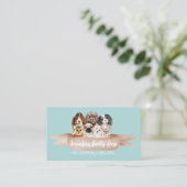 ターコイズホワイト小型犬グルーマー 名刺 (スタンド正面)