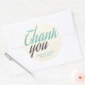 ターコイズホワイト書道ありがとうシール ラウンドシール (封筒)