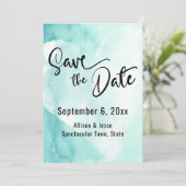 ターコイズホワイト水彩ハート Save the Date カード (スタンド正面)