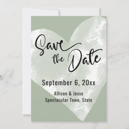 ターコイズホワイト水彩ハート Save the Date カード (正面)