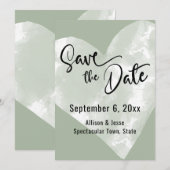 ターコイズホワイト水彩ハート Save the Date カード (正面/裏面)