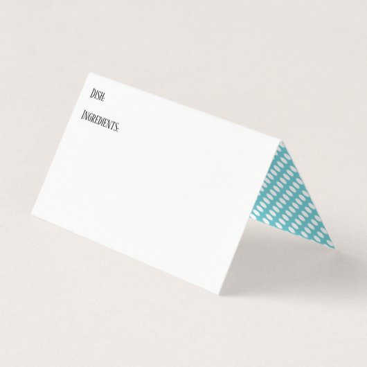ターコイズホワイト水玉模様ポルトラック皿レシピカード 名刺 (正面)