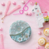 ターコイズホワイト花柄ペーパーボウル ペーパーボウル (パーティー)