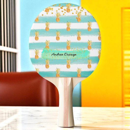 ターコイズホワイト金ゴールドパイナップルサマー 卓球ラケット