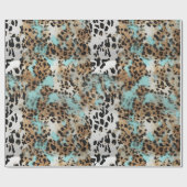 ターコイズホワイト金ゴールドブラックレオパード ラッピングペーパー (フラット)