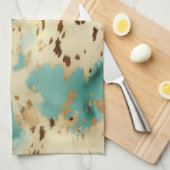 ターコイズホワイト金ゴールド牛革 キッチンタオル (四つ折り)