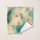 ターコイズホワイト金ゴールド牛革 バスタオルセット (ウォッシュタオル)