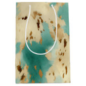 ターコイズホワイト金ゴールド牛革 ミディアムペーパーバッグ (正面)