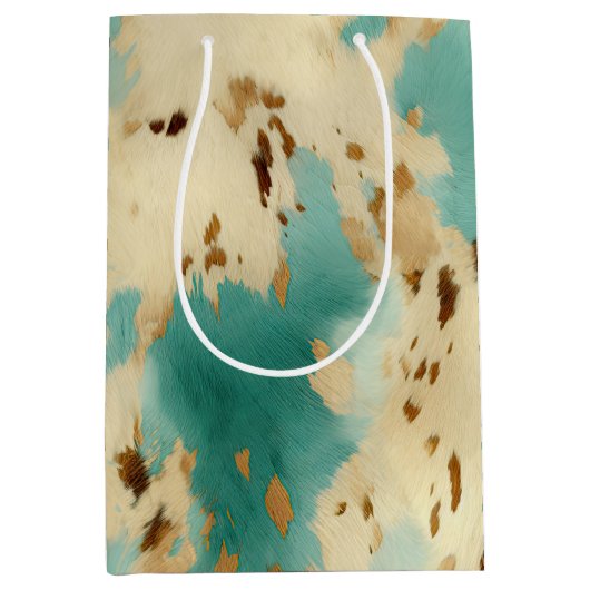 ターコイズホワイト金ゴールド牛革 ミディアムペーパーバッグ (正面)