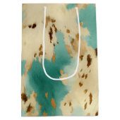 ターコイズホワイト金ゴールド牛革 ミディアムペーパーバッグ (裏面)