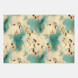 ターコイズホワイト金ゴールド牛革 ラッピングペーパーシート