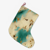 ターコイズホワイト金ゴールド牛革 ラージクリスマスストッキング (正面 (吊り時))