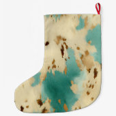 ターコイズホワイト金ゴールド牛革 ラージクリスマスストッキング (裏面)
