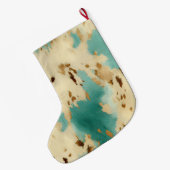 ターコイズホワイト金ゴールド牛革 ラージクリスマスストッキング (裏面 (吊り時))