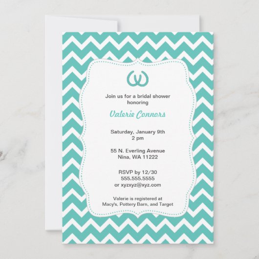ターコイズホースショースブライダルシャワー招待状シェブロン 招待状 (正面)