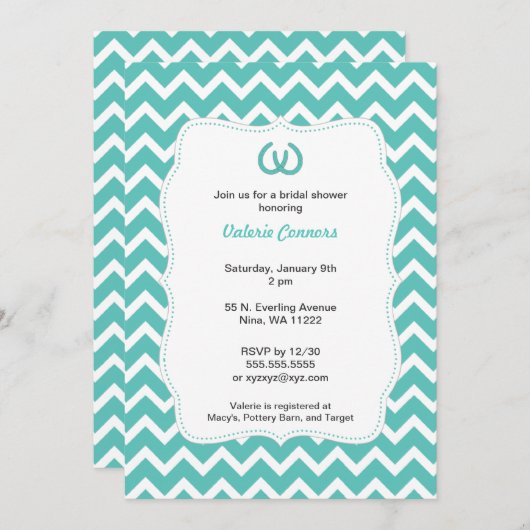 ターコイズホースショースブライダルシャワー招待状シェブロン 招待状 (正面/裏面)