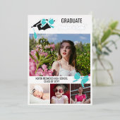 ターコイズボウ写真フォイルの輪郭の卒業 箔招待状 (立ち正面)