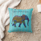 ターコイズボヘミアンモザイクエレファントピロー クッション (ブランケット)