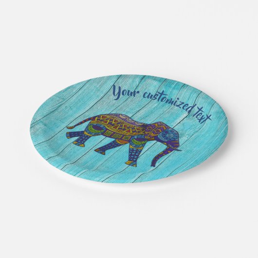 ターコイズボヘミアンモザイクエレファント紙プレート ペーパープレート (アングル)