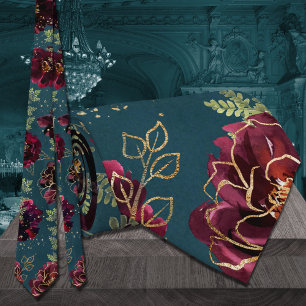 ターコイズボルドージュエルトーンゴールドウェディング ネクタイ