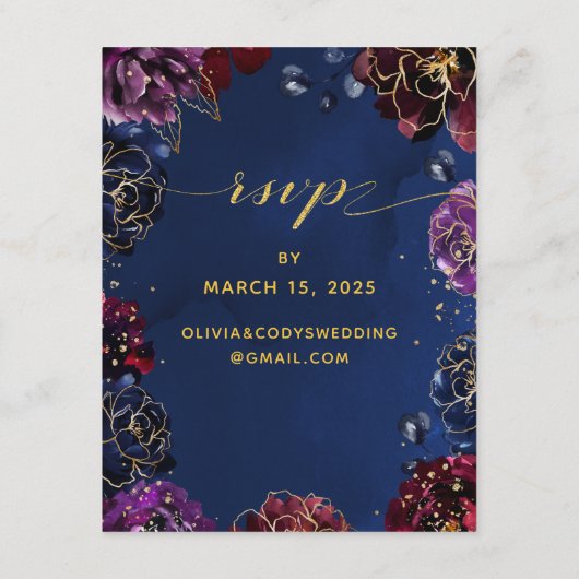 ターコイズボルドー ネイビーブルー ジュエルトーンの詳細と返信 エンクロージャーカード (裏面)