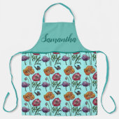 ターコイズポピーフローラポピーズシャビーシックキッチン エプロン (正面)