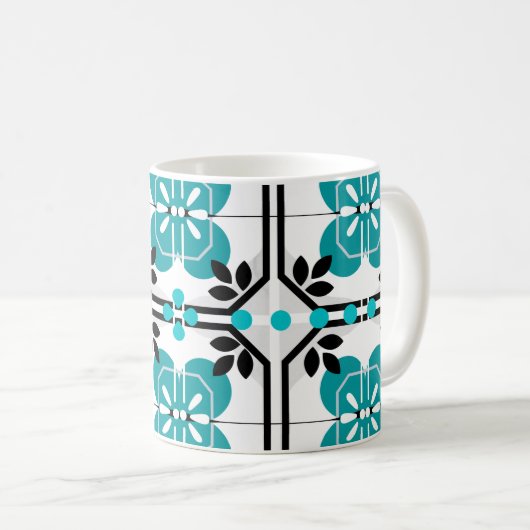 ターコイズポルトガルタイルモザイクファームハウス コーヒーマグカップ (正面右)