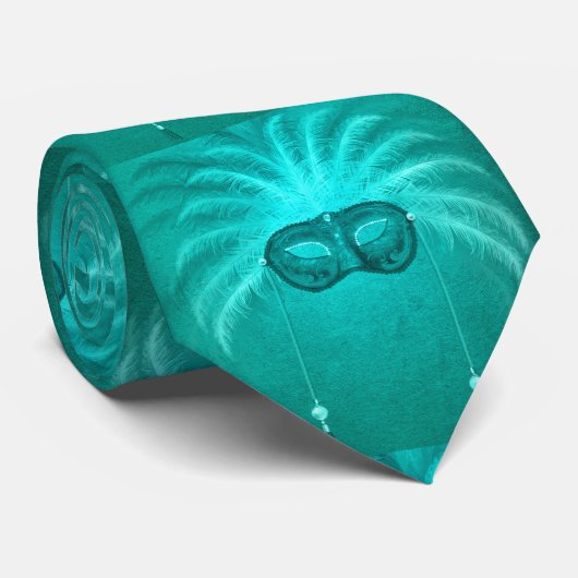 ターコイズマルディグラスフェザー顔マスクネックタイ ネクタイ (ロール)