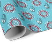 ターコイズマンダラ万華鏡のように千変万化するパターンサークルペイズリー ラッピングペーパー (ロールコーナー)
