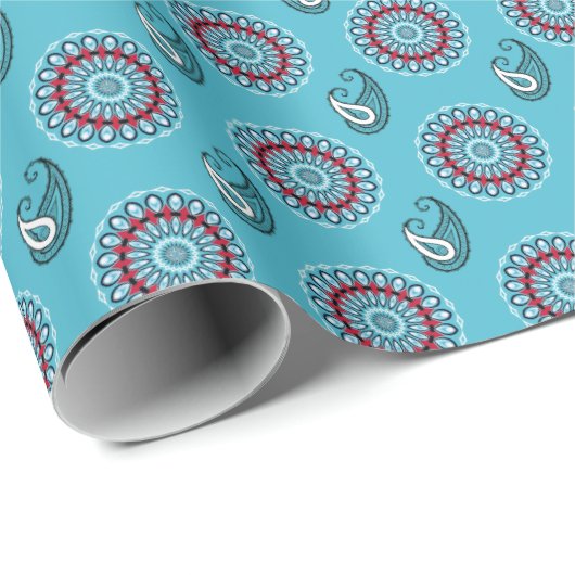 ターコイズマンダラ万華鏡のように千変万化するパターンサークルペイズリー ラッピングペーパー (ロールコーナー)