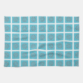 ターコイズマンダラ万華鏡のように千変万化するパターンサークル白縁ど色 キッチンタオル (横)