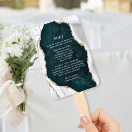 ターコイズマーブル、ホワイト&ゴールドアゲート結婚式プログラム ハンドファン