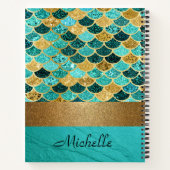 ターコイズマーメイドはかりで測ストーンパーソナライズされた金ゴールド ノートブック (裏面)