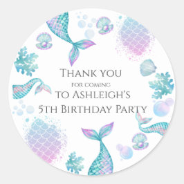 ターコイズマーメイドをテーマにした誕生日パーティーステッカー ラウンドシール