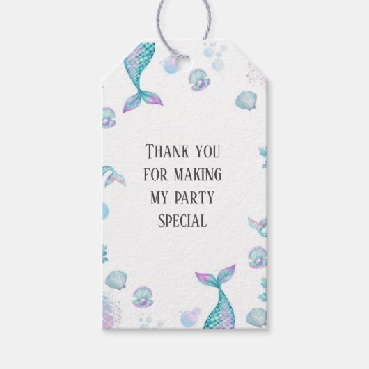 ターコイズマーメイドをテーマにした誕生日パーティー ギフトタグ (正面)