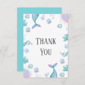 ターコイズマーメイドをテーマにした誕生日パーティー サンキューカード (正面/裏面)