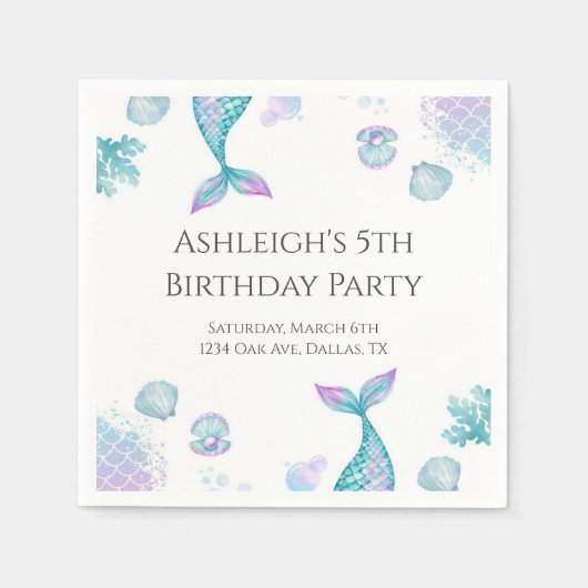 ターコイズマーメイドをテーマにした誕生日パーティー スタンダードカクテルナプキン (正面)