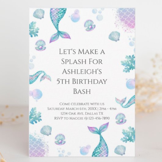 ターコイズマーメイドをテーマにした誕生日パーティー 招待状