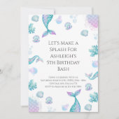 ターコイズマーメイドをテーマにした誕生日パーティー 招待状 (正面)