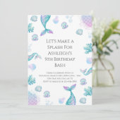 ターコイズマーメイドをテーマにした誕生日パーティー 招待状 (スタンド正面)