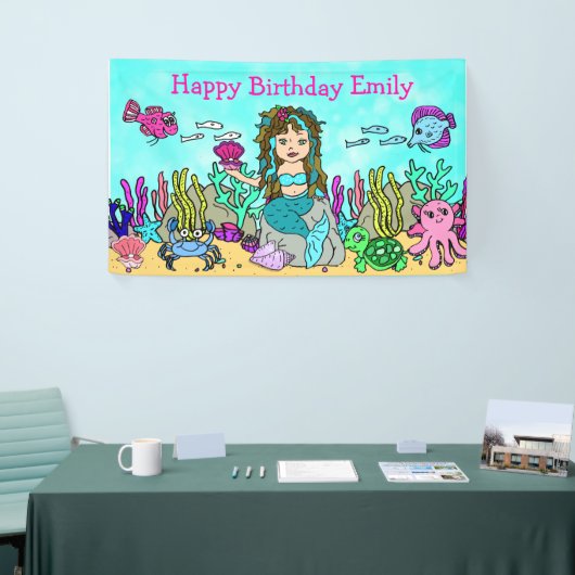 ターコイズマーメイドアンダーザシー誕生日バナー 横断幕 (トレードショー)