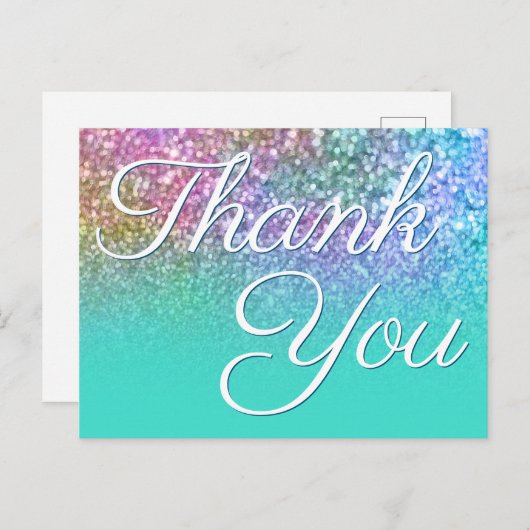 ターコイズマーメイドグラデーション《写真》ぼけ味グリッターありがとう ポストカード (正面/裏面)