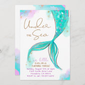 ターコイズマーメイド誕生日アンダーザシーパーティー 招待状 (正面/裏面)