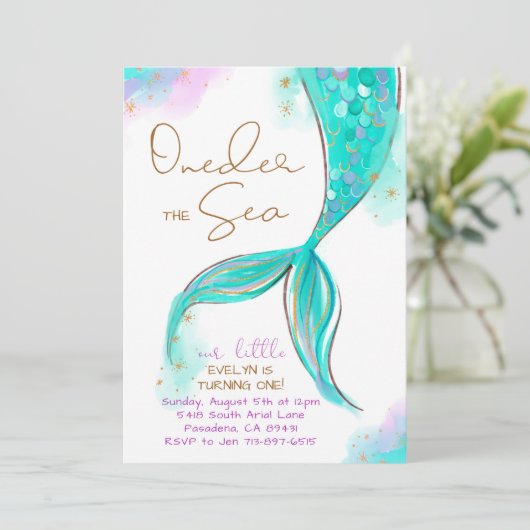 ターコイズマーメイド1st誕生日ワンダーザシー 招待状 (スタンド正面)