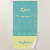 ターコイズミッドセンチュリーイエローレトロドットサマー ビーチタオル (正面)